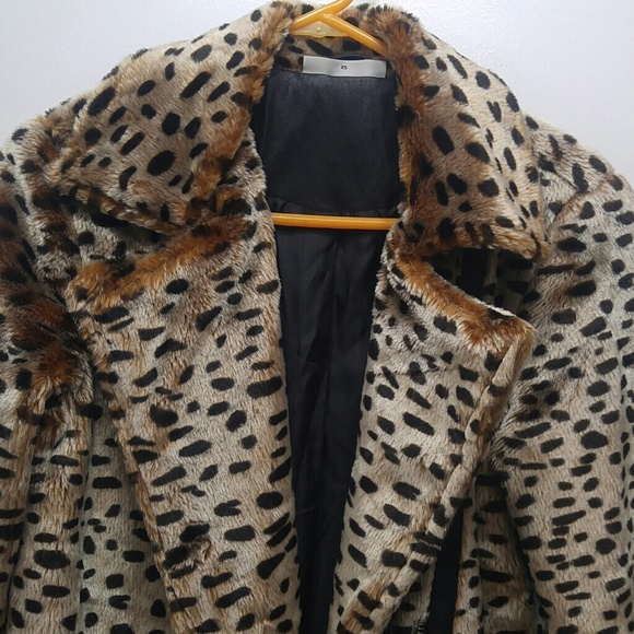 🐆 NWOT Faux Fur Leopard Cheetah Animal Print Long Coat Big Collar Sm Med - Picture 2 of 8
